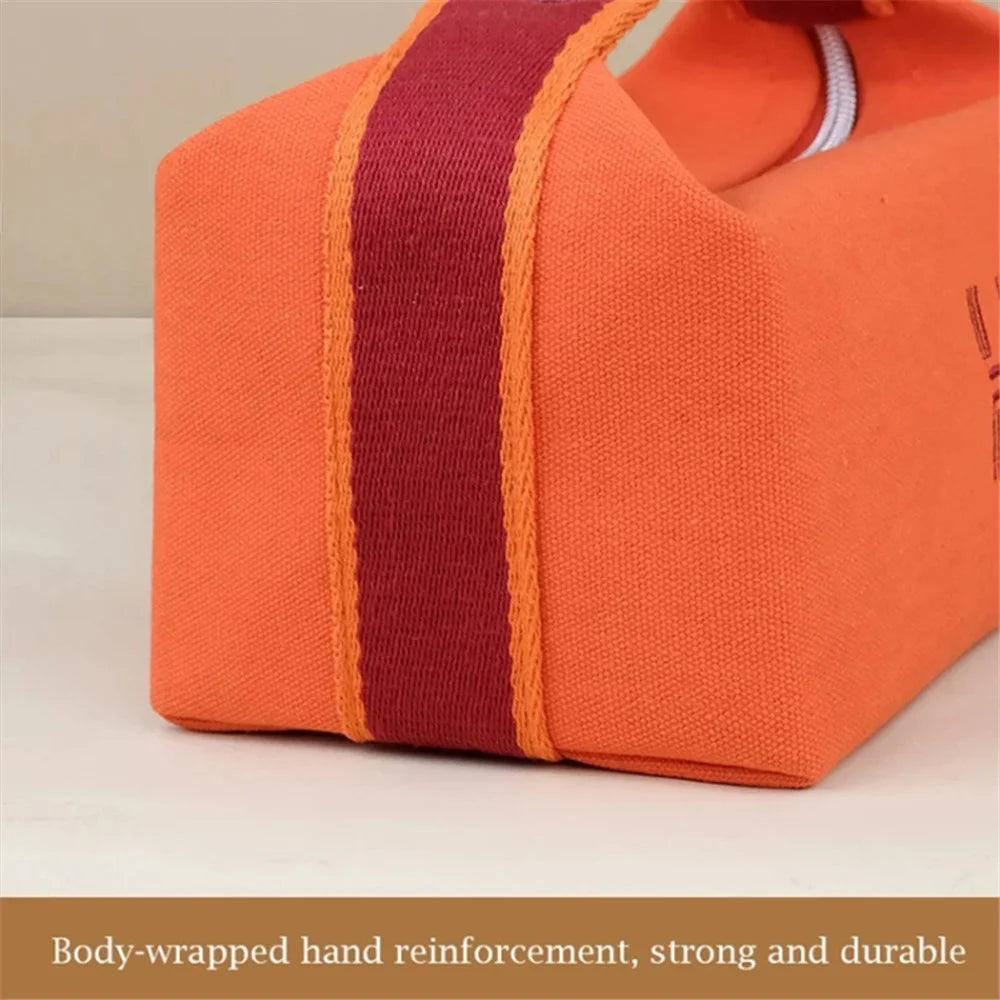 Canvas Waterproof Makeup Bag Wash Organizer Travel Portable Toiletries Storage Pouch - Orange - 6