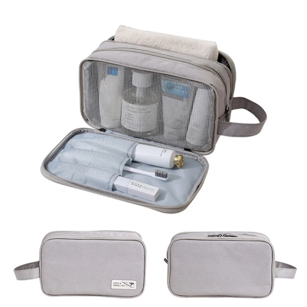 Handheld Wet and Dry Separation Travel Toiletry Bag Polyester Portable Cosmetic Bag - Grey - 2