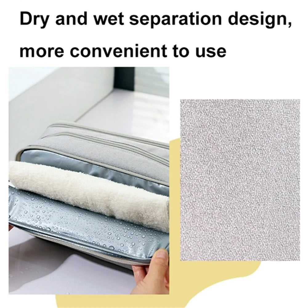 Handheld Wet and Dry Separation Travel Toiletry Bag Polyester Portable Cosmetic Bag - Grey - 3
