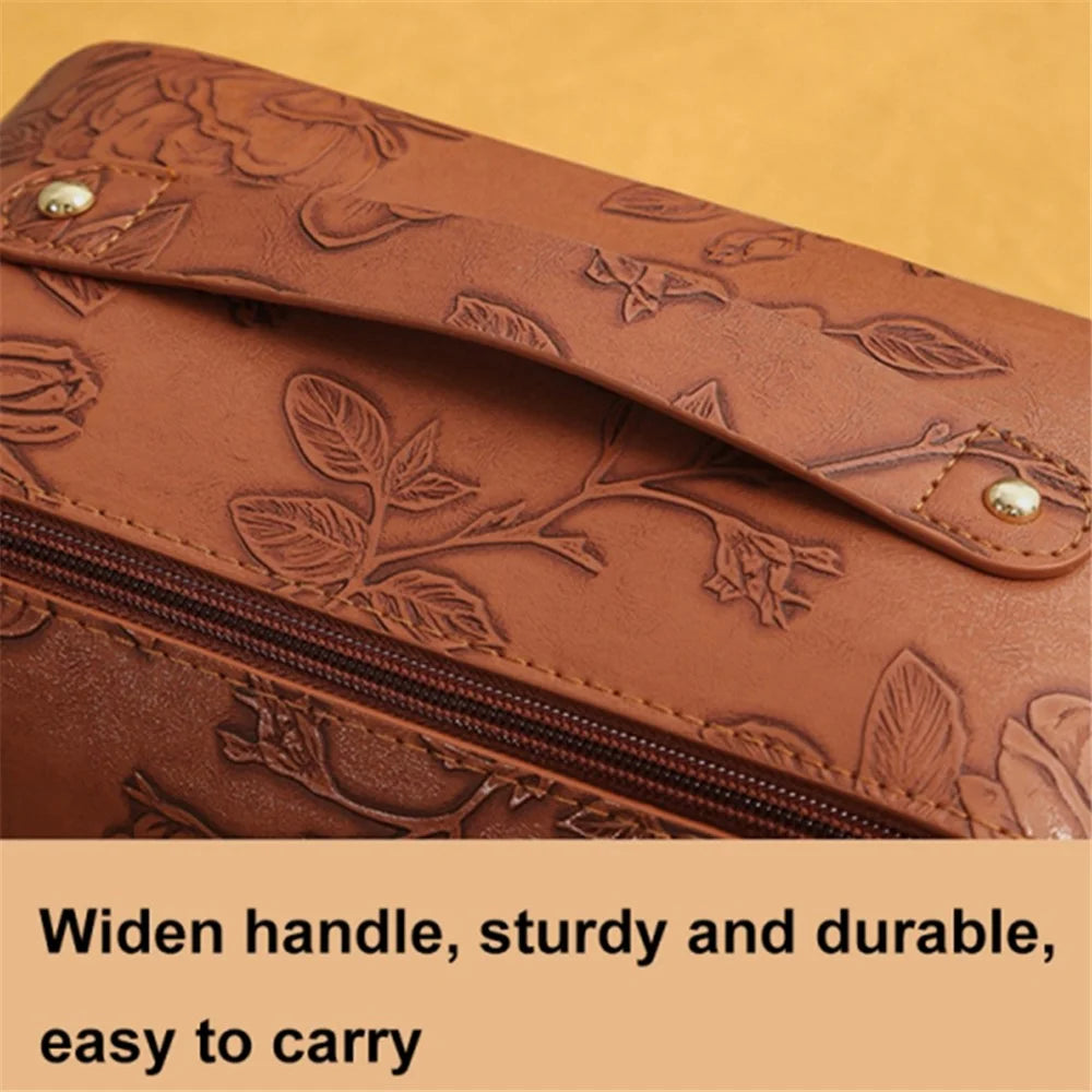 Retro PU Leather Cosmetic Bag Printing Design Travel Toiletries Storage Bag - Brown - 3