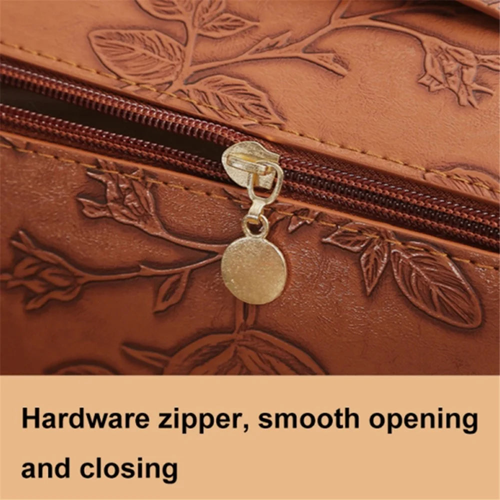 Retro PU Leather Cosmetic Bag Printing Design Travel Toiletries Storage Bag - Brown - 4