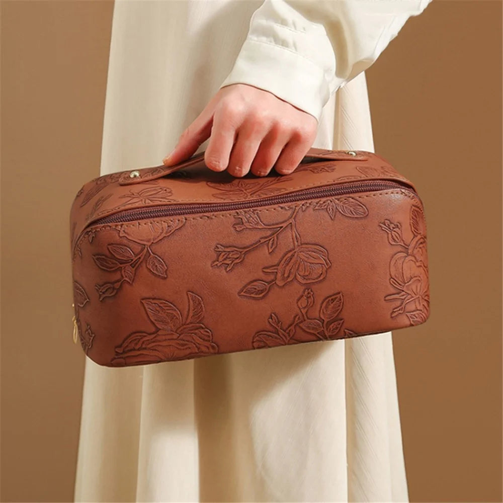 Retro PU Leather Cosmetic Bag Printing Design Travel Toiletries Storage Bag - Brown - 7