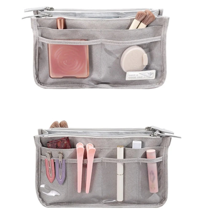 Handheld Makeup Bag Polyester Travel Wash Bag Pouch with Multiple Compartments - Grey - 2
