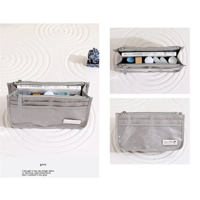 Handheld Makeup Bag Polyester Travel Wash Bag Pouch with Multiple Compartments - Grey - 4