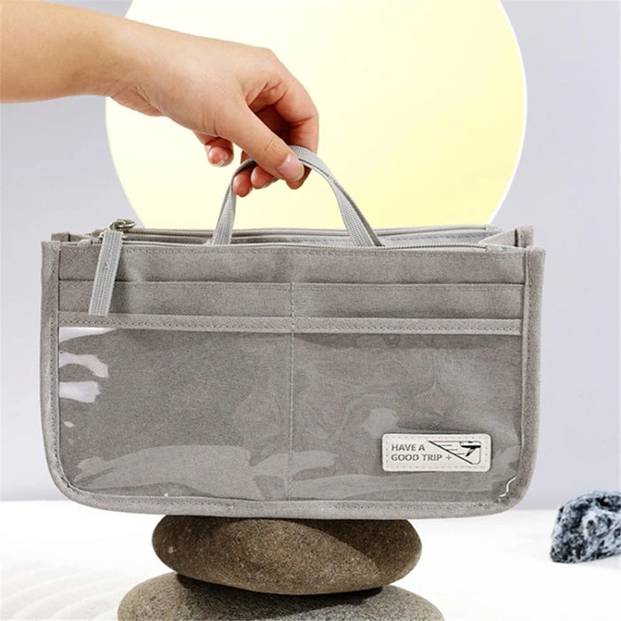 Handheld Makeup Bag Polyester Travel Wash Bag Pouch with Multiple Compartments - Grey - 5