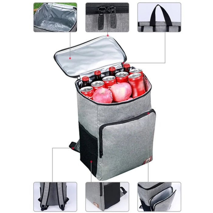 Outdoor Camping Cooler Backpack Waterproof Travel Beer Bag Storage Organizer - Grey - 3