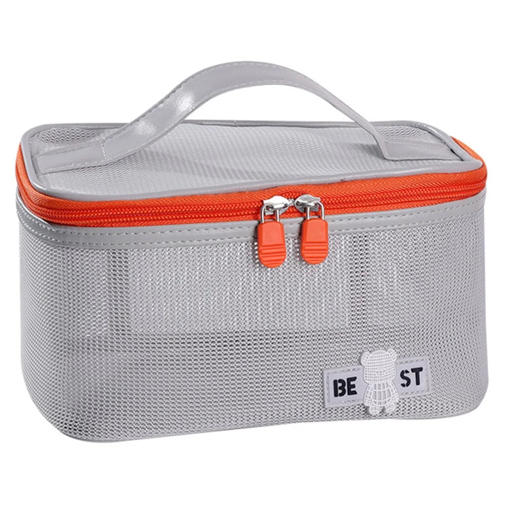 Portable Toiletry Bag Mesh Large Capacity Breathable Cosmetic Storage Bag - Grey - 1