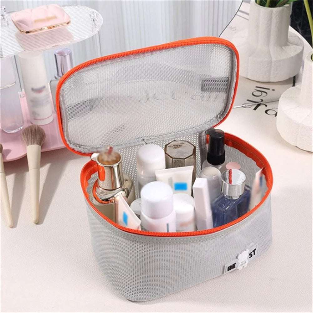 Portable Toiletry Bag Mesh Large Capacity Breathable Cosmetic Storage Bag - Grey - 2