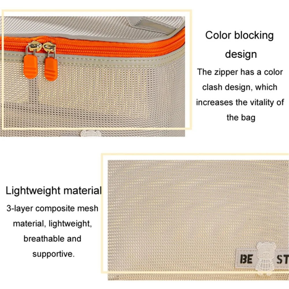 Portable Toiletry Bag Mesh Large Capacity Breathable Cosmetic Storage Bag - Grey - 3