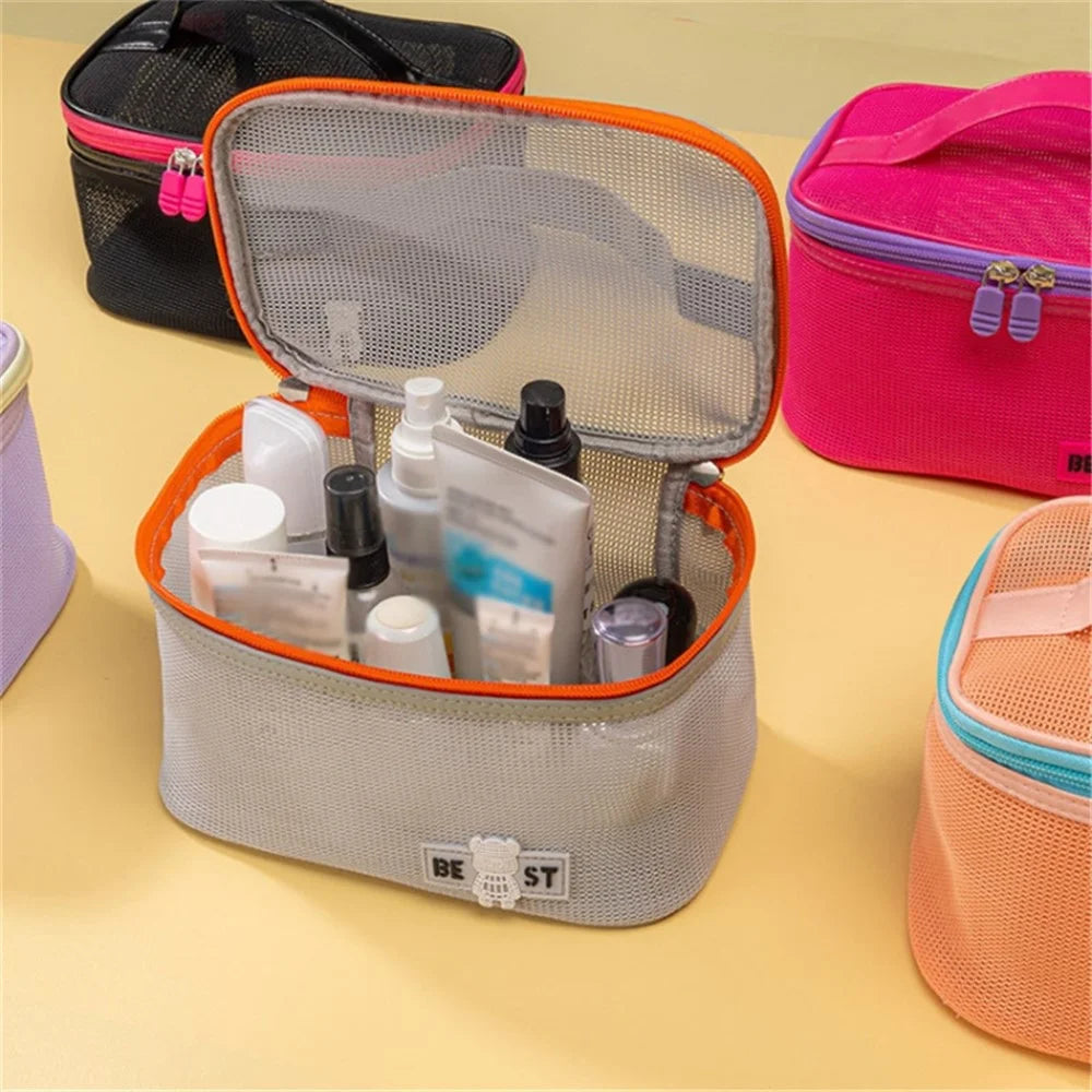 Portable Toiletry Bag Mesh Large Capacity Breathable Cosmetic Storage Bag - Grey - 4