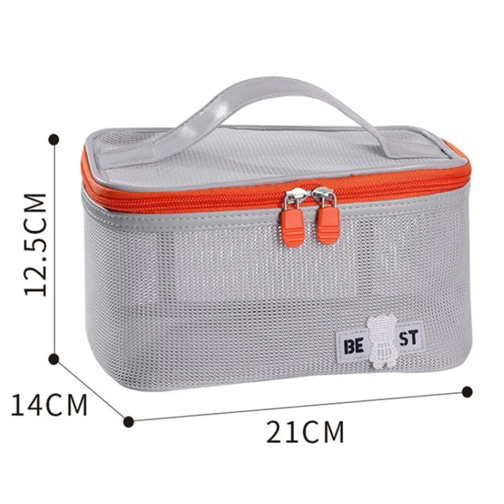 Portable Toiletry Bag Mesh Large Capacity Breathable Cosmetic Storage Bag - Grey - 5