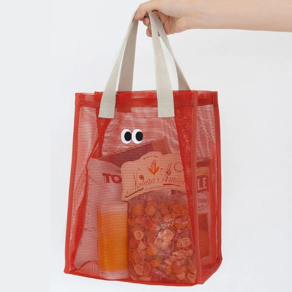 Polyester Mesh Toiletry Storage Bag Shampoo Handbag Shower Tote Bag - Red - 3