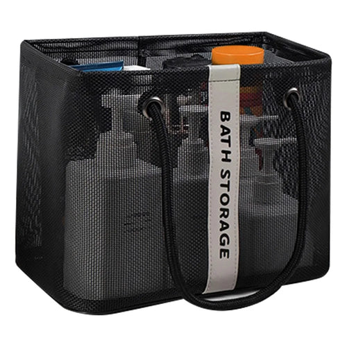 Bath Shampoo Organizer Handbag Polyester Fiber Mesh Shower Tote Bag (Short Type) - Black - 1