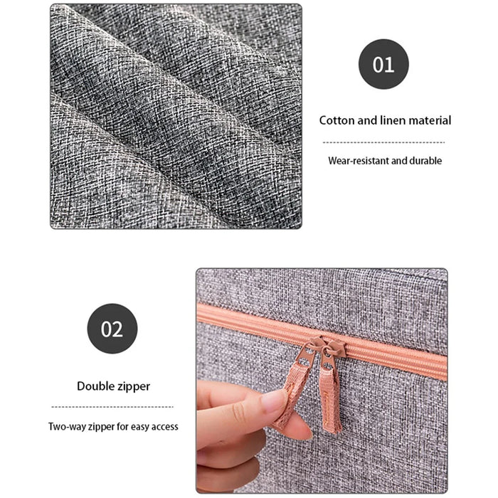 24L Clothes Storage Bags Cotton Linen Clear Window Wardrobe Storage Organizer Box with Handle - Baby Blue - 2