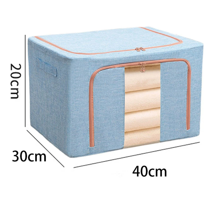 24L Clothes Storage Bags Cotton Linen Clear Window Wardrobe Storage Organizer Box with Handle - Baby Blue - 4
