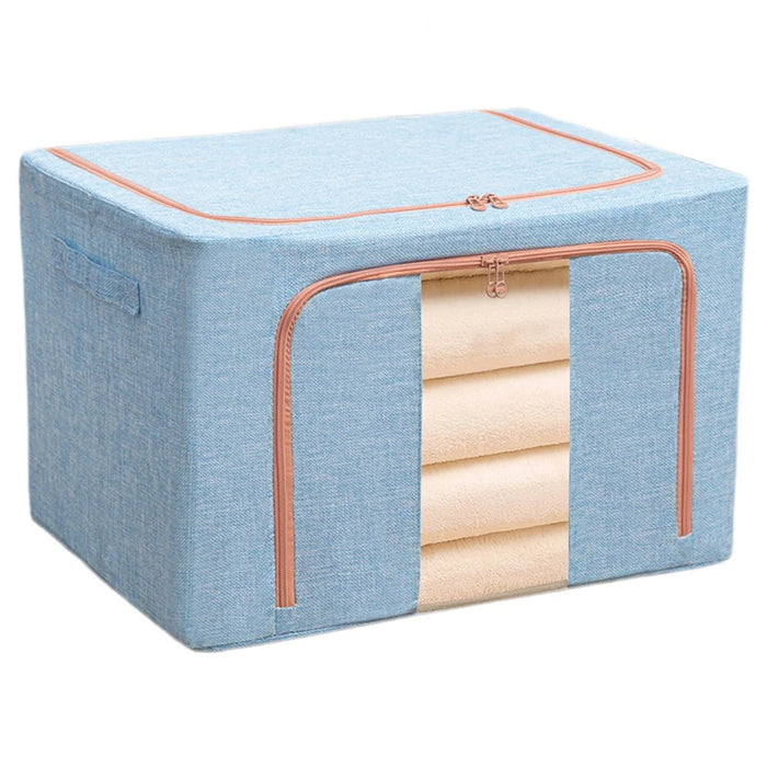 66L 50x40x33cm Clothes Storage Box Linen Cloth Organizer with Single Clear Window - Baby Blue - 1