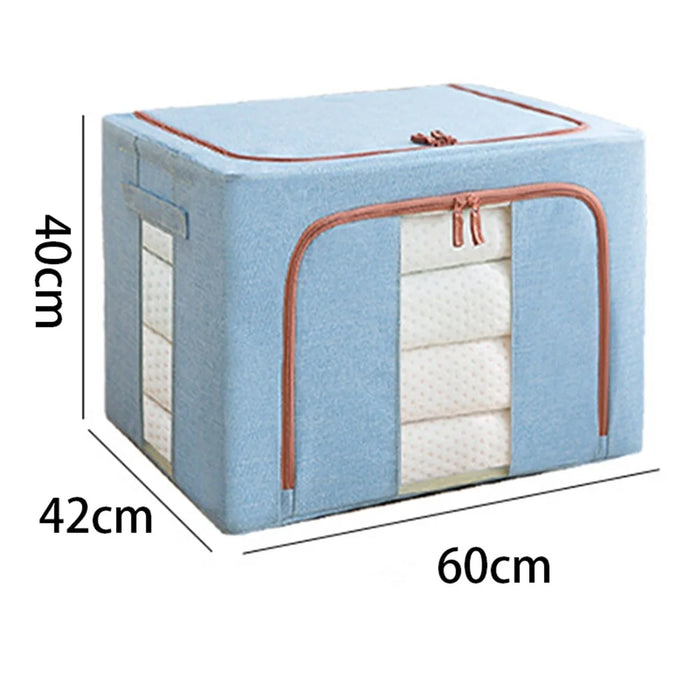 100L Large Capacity Clothes Storage Boxes with Lids Cotton Linen 2 Clear Window Storage Organizer - Sky Blue - 4