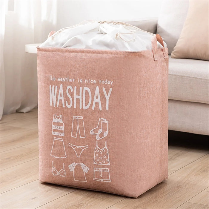 75L 43x33x53cm Drawstring Laundry Bag Cotton Linen Foldable Clothes Bag - Pink - 1