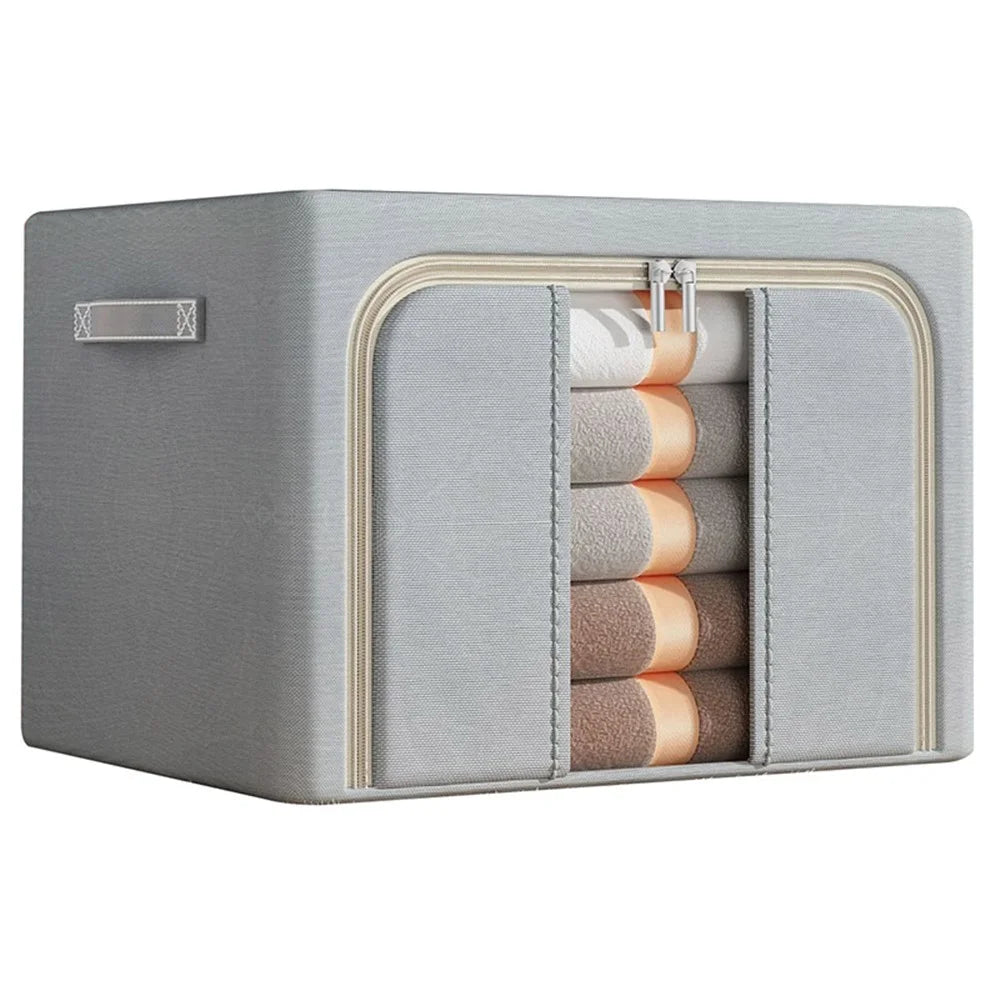 66L 50x40x33cm Clothes Storage Bins Folding Closet Organizers for Home - Single Window / Light Grey - 1