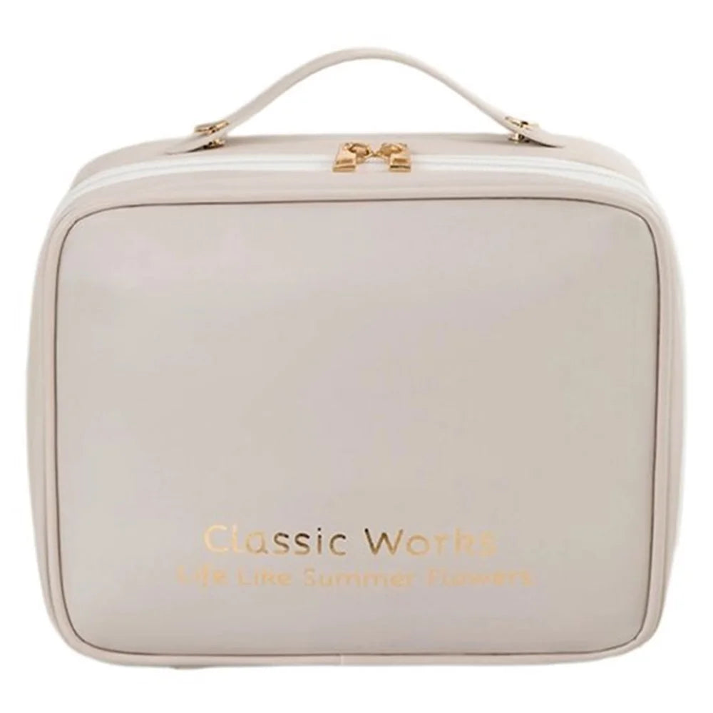 Large Capacity Cosmetic Storage Bag PU Waterproof Travel Toiletry Bags - White - 1