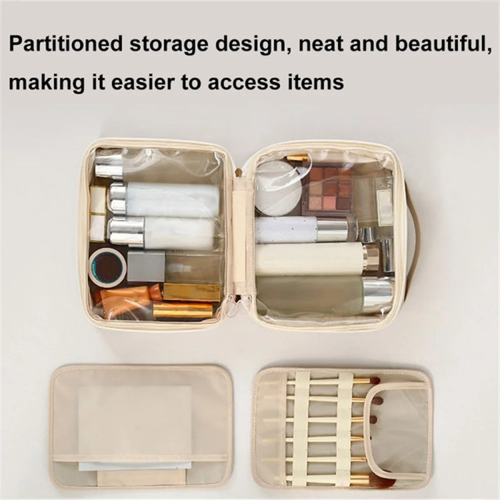 Large Capacity Cosmetic Storage Bag PU Waterproof Travel Toiletry Bags - White - 3