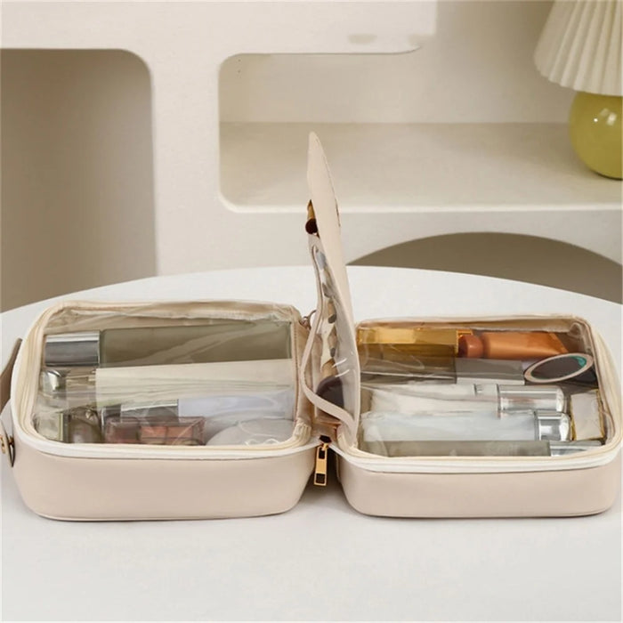 Large Capacity Cosmetic Storage Bag PU Waterproof Travel Toiletry Bags - White - 5