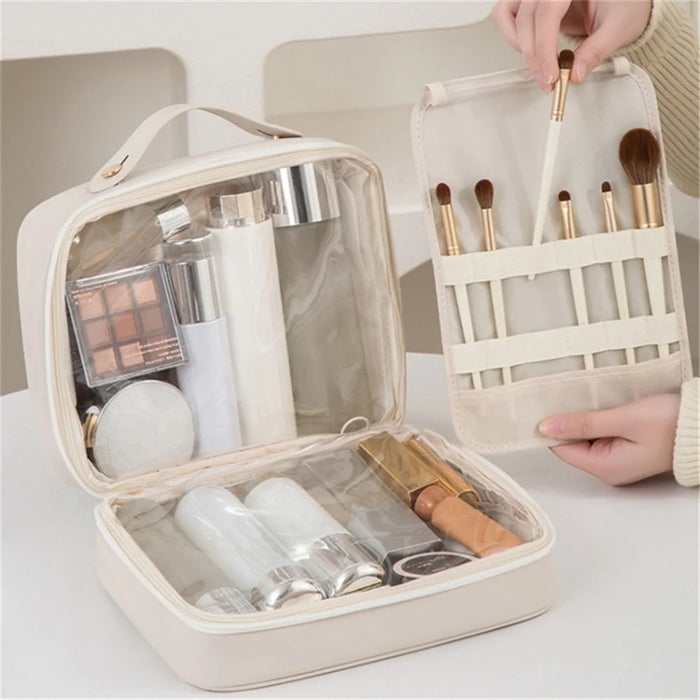 Large Capacity Cosmetic Storage Bag PU Waterproof Travel Toiletry Bags - White - 6