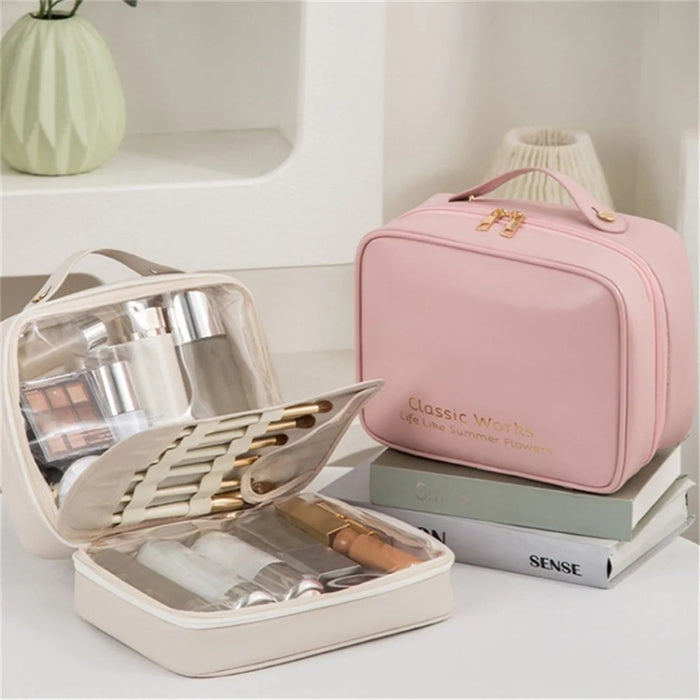 Large Capacity Cosmetic Storage Bag PU Waterproof Travel Toiletry Bags - White - 7
