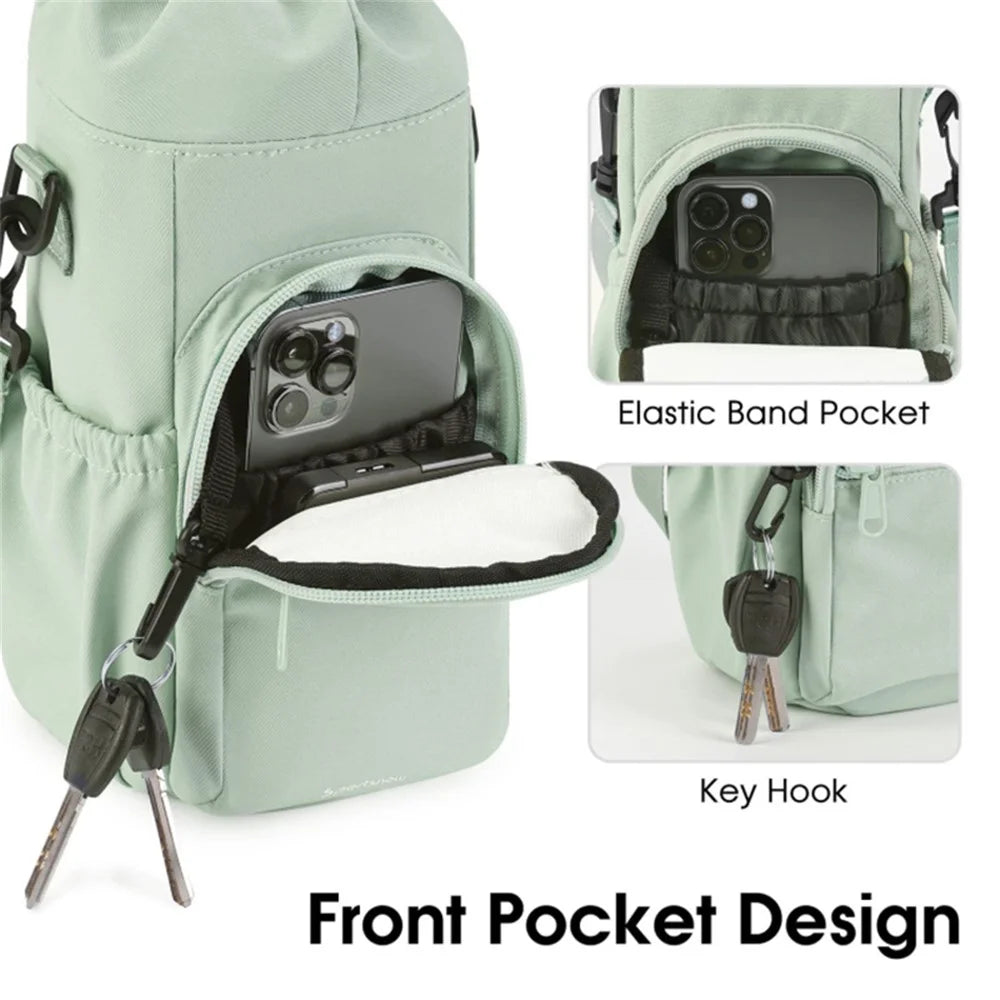 Water Bottle Holder with Strap Water-Resistant 40Oz Insulated Water Bottle Sleeve for Sports Camping Travel - Green - 2