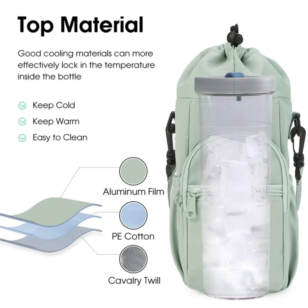 Water Bottle Holder with Strap Water-Resistant 40Oz Insulated Water Bottle Sleeve for Sports Camping Travel - Green - 3