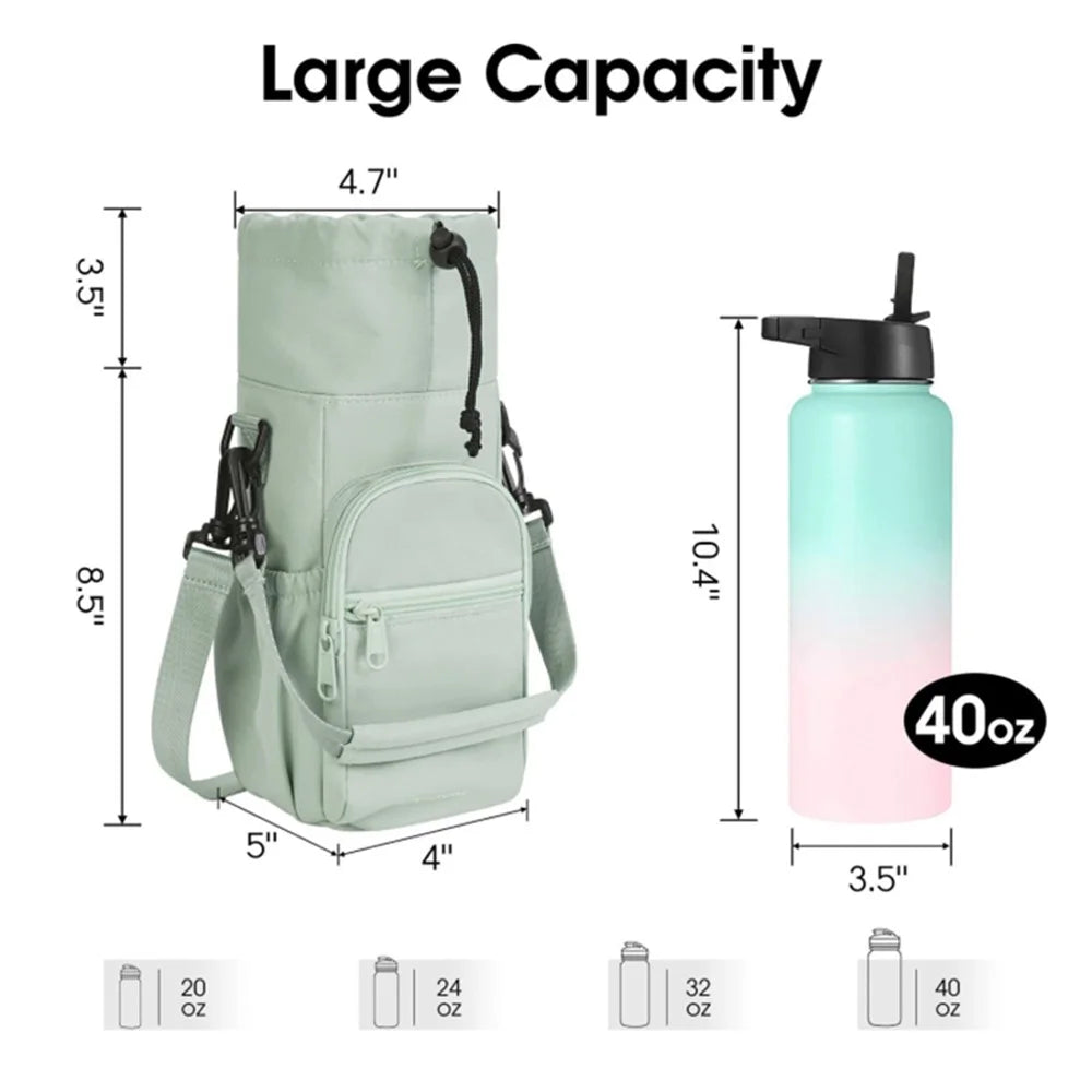 Water Bottle Holder with Strap Water-Resistant 40Oz Insulated Water Bottle Sleeve for Sports Camping Travel - Green - 6