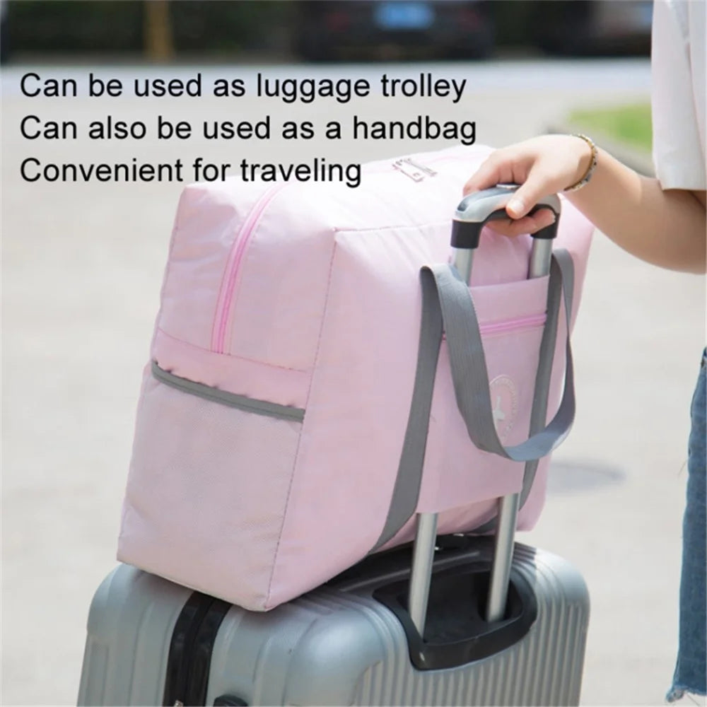 Oxford Cloth Airline Cabin Bag Foldable Travel Duffel Bag Holdall Tote Fit Suitcase - Pink - 6