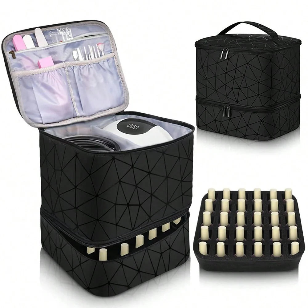 Nail Polish Storage Bag Double Layer Portable Manicure Tools Organizer Tote Bag - Black - 1