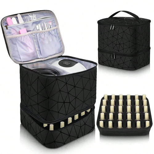 Nail Polish Storage Bag Double Layer Portable Manicure Tools Organizer Tote Bag - Black - 1