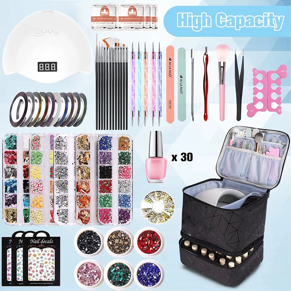 Nail Polish Storage Bag Double Layer Portable Manicure Tools Organizer Tote Bag - Black - 2