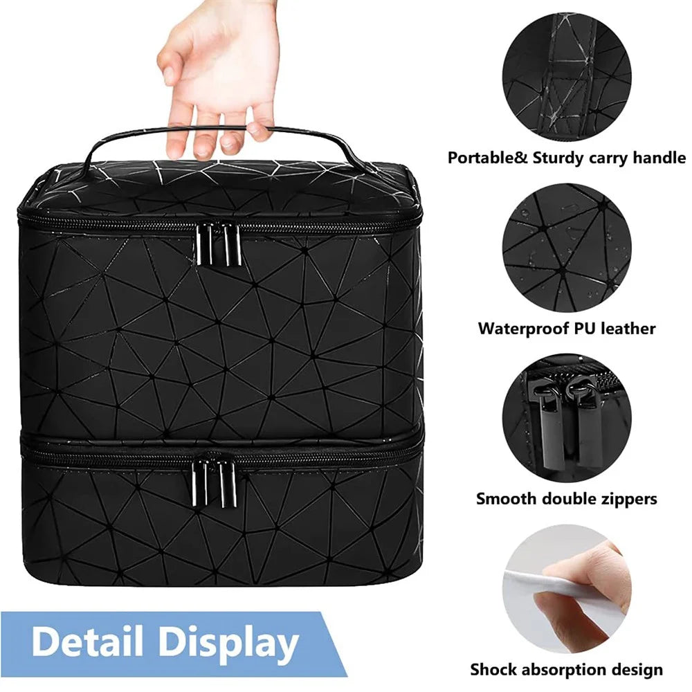 Nail Polish Storage Bag Double Layer Portable Manicure Tools Organizer Tote Bag - Black - 3