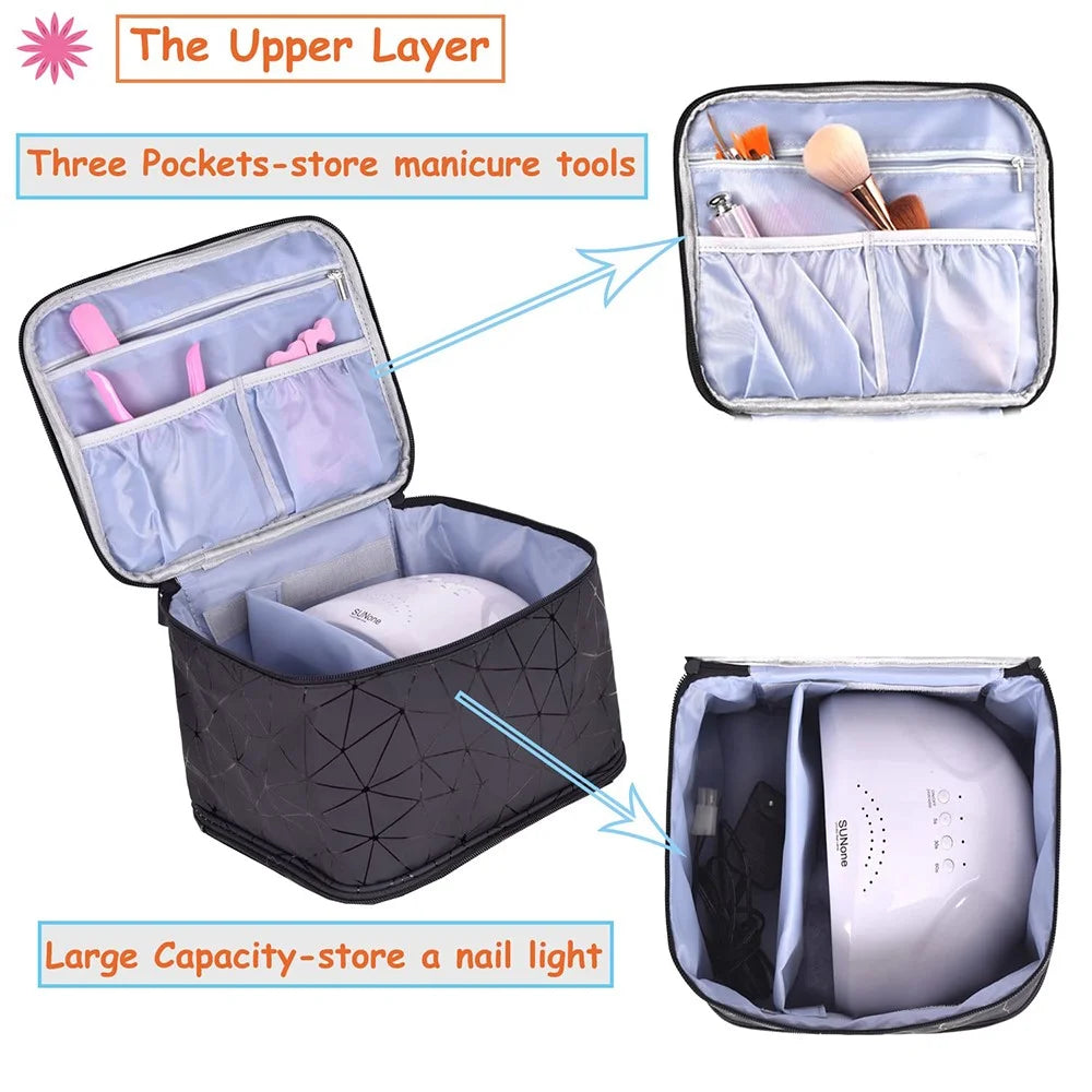 Nail Polish Storage Bag Double Layer Portable Manicure Tools Organizer Tote Bag - Black - 4