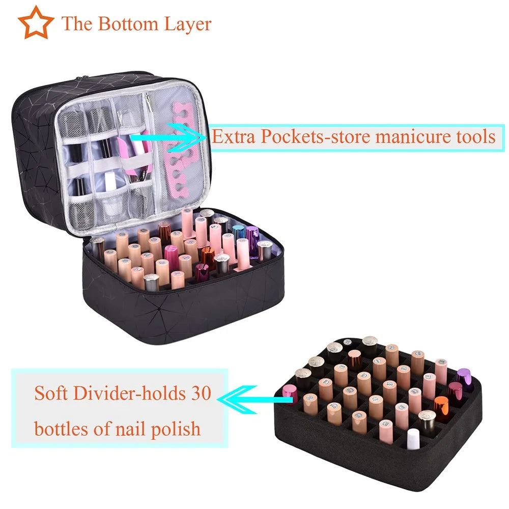 Nail Polish Storage Bag Double Layer Portable Manicure Tools Organizer Tote Bag - Black - 5