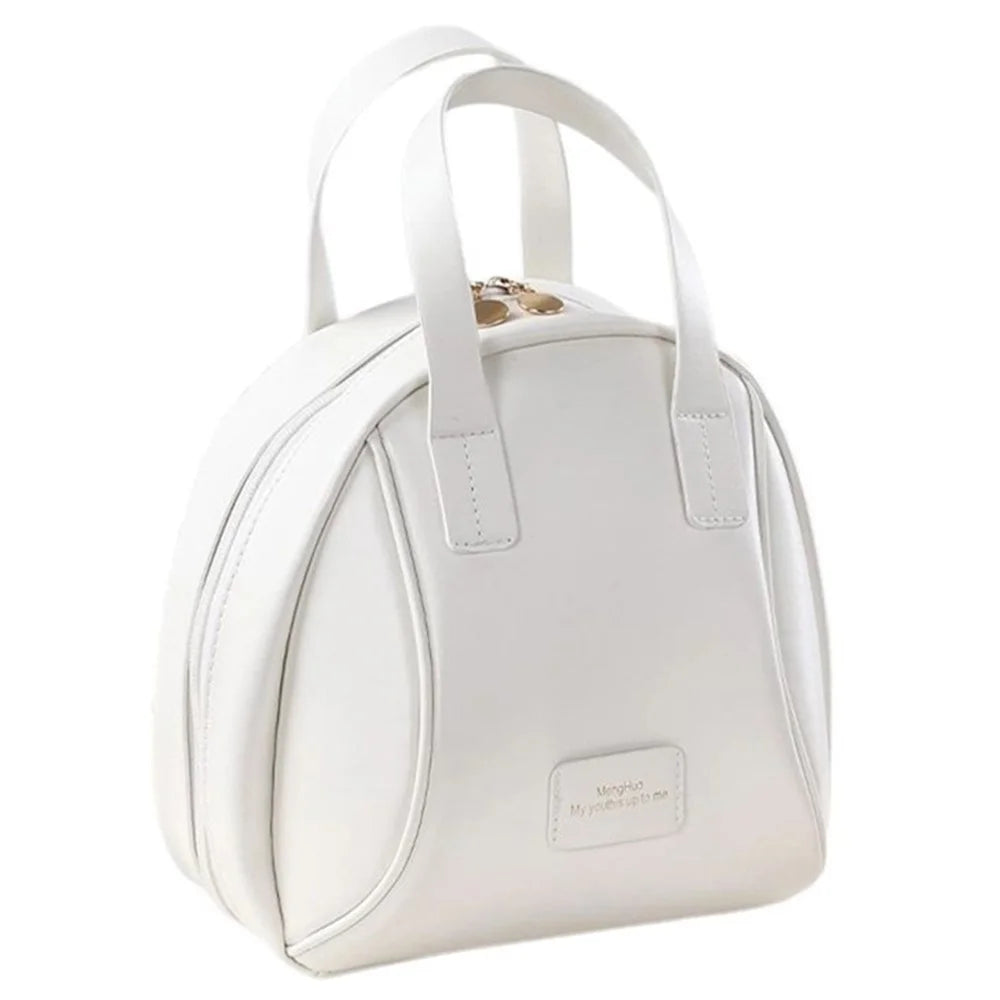 Handheld Shell Makeup Bag Large Capacity PU Leather+Polyester Travel Toiletries Storage Bag - Milky White - 1