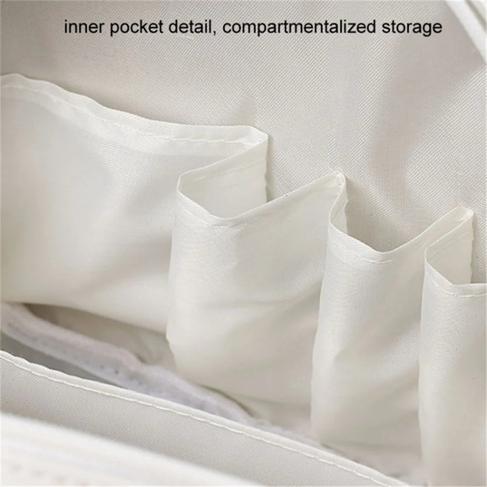 Handheld Shell Makeup Bag Large Capacity PU Leather+Polyester Travel Toiletries Storage Bag - Milky White - 4