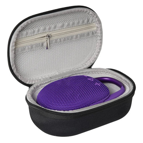 For JBL Clip 5 Bluetooth-compatible Speaker Storage Bag EVA Hard Case with Carabiner and Hand Strap - Black  /  Grey - 1
