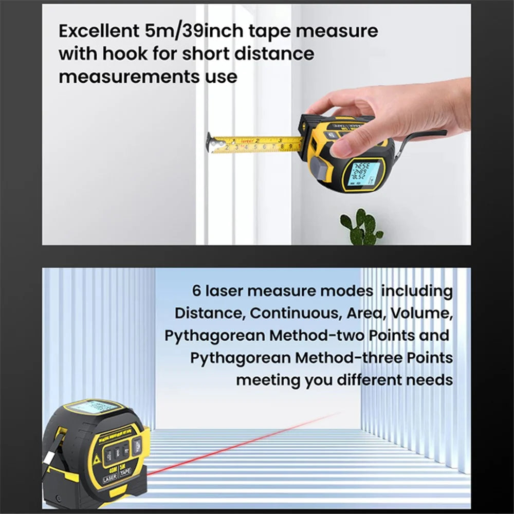 HONGSHENG Laser Tape Measure 40M Laser Measurement Rangefinder Distance Meter (CE / ROSH) - Yellow - 7