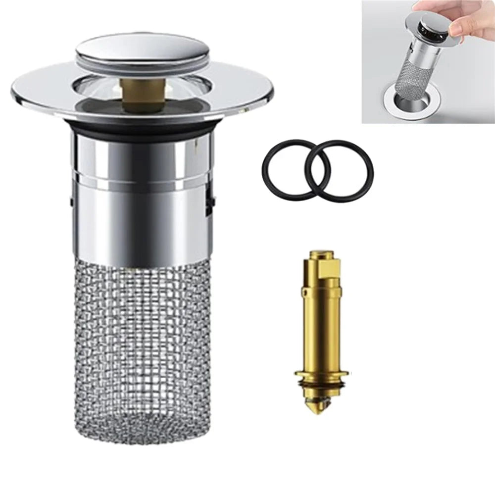 304 Stainless Steel Drain Filter Plug Pop Up Basin Stopper Hair Catcher Shower Sink Strainer - 1
