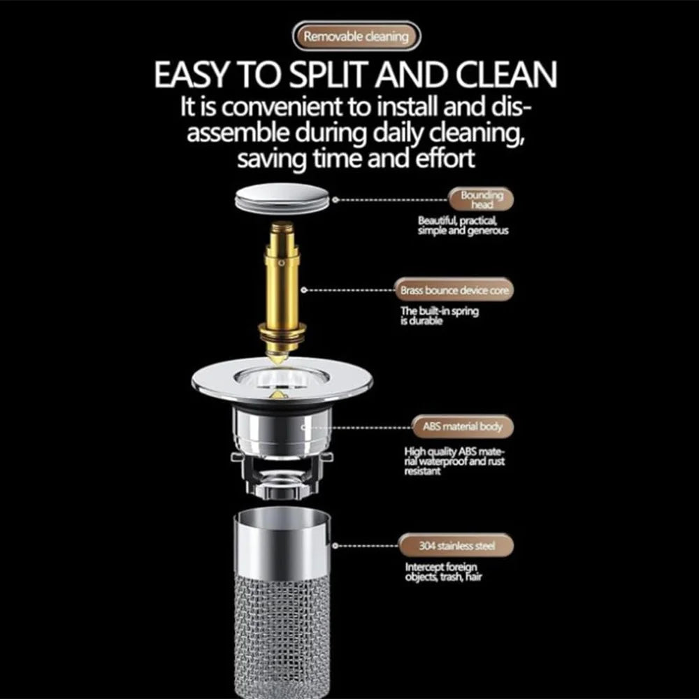 304 Stainless Steel Drain Filter Plug Pop Up Basin Stopper Hair Catcher Shower Sink Strainer - 6