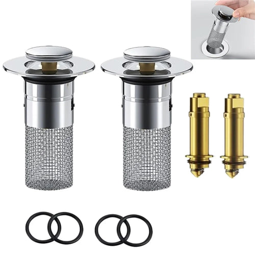 2Pcs Pop Up Basin Stopper 304 Stainless Steel Drain Filter Plug Hair Catcher Strainer for Shower Sink - 1