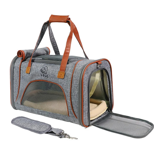 Portable Dog Carrier Bag Pet Gift Puppy Travel Bag Breathable Mesh Handbag Cat Tote Bag, 46x26x28cm - Grey - 1