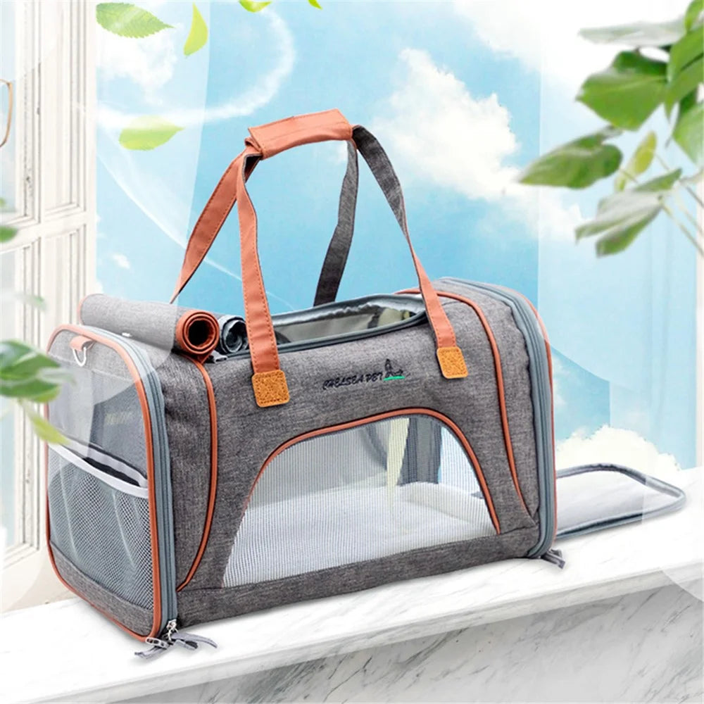 Portable Dog Carrier Bag Pet Gift Puppy Travel Bag Breathable Mesh Handbag Cat Tote Bag, 46x26x28cm - Grey - 2