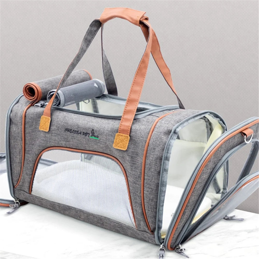 Portable Dog Carrier Bag Pet Gift Puppy Travel Bag Breathable Mesh Handbag Cat Tote Bag, 46x26x28cm - Grey - 3