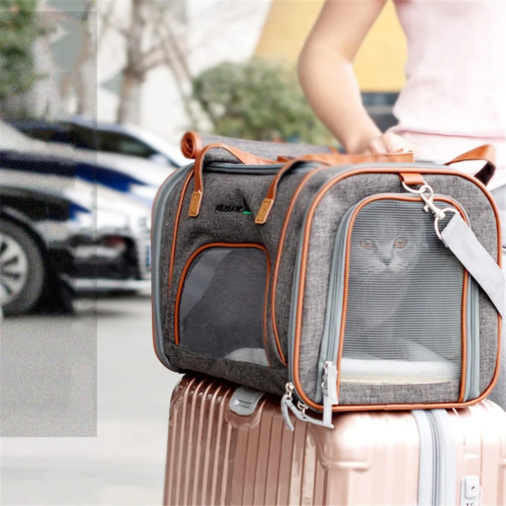 Portable Dog Carrier Bag Pet Gift Puppy Travel Bag Breathable Mesh Handbag Cat Tote Bag, 46x26x28cm - Grey - 4