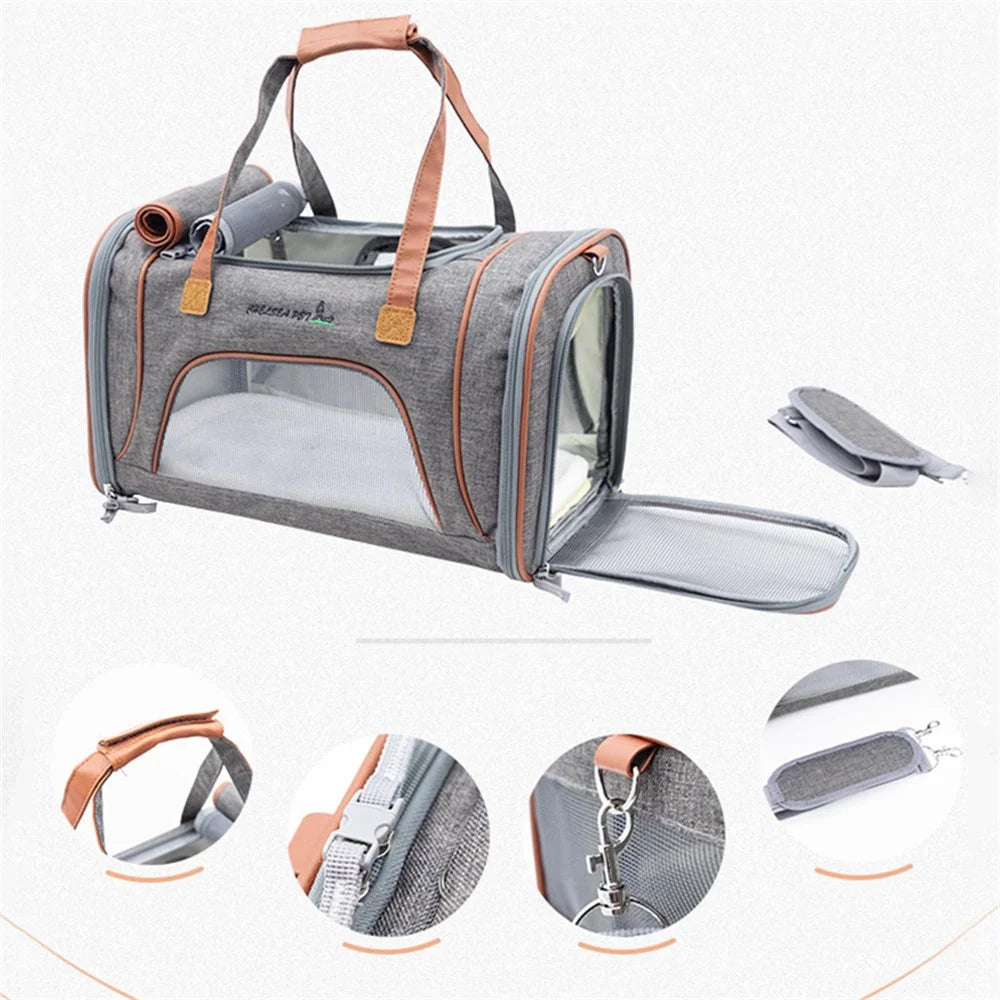 Portable Dog Carrier Bag Pet Gift Puppy Travel Bag Breathable Mesh Handbag Cat Tote Bag, 46x26x28cm - Grey - 5